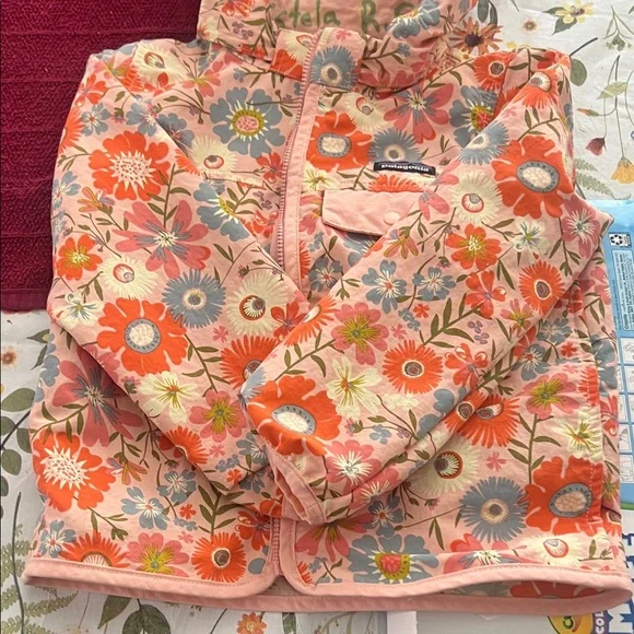 Patagonia Kids Floral Hooded Jacket — Coral Pink & Orange - Picture 3 of 5